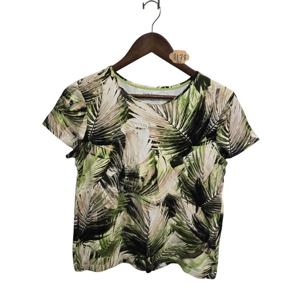 croft & barrow Tops - Croft & Barrow Womens Tropical Palm Leaf Print Classic Tee Green White Size M